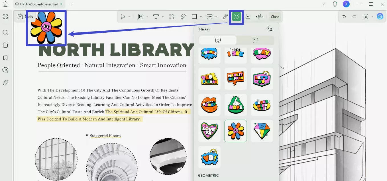 add sticker/shape over the watermark updf windows