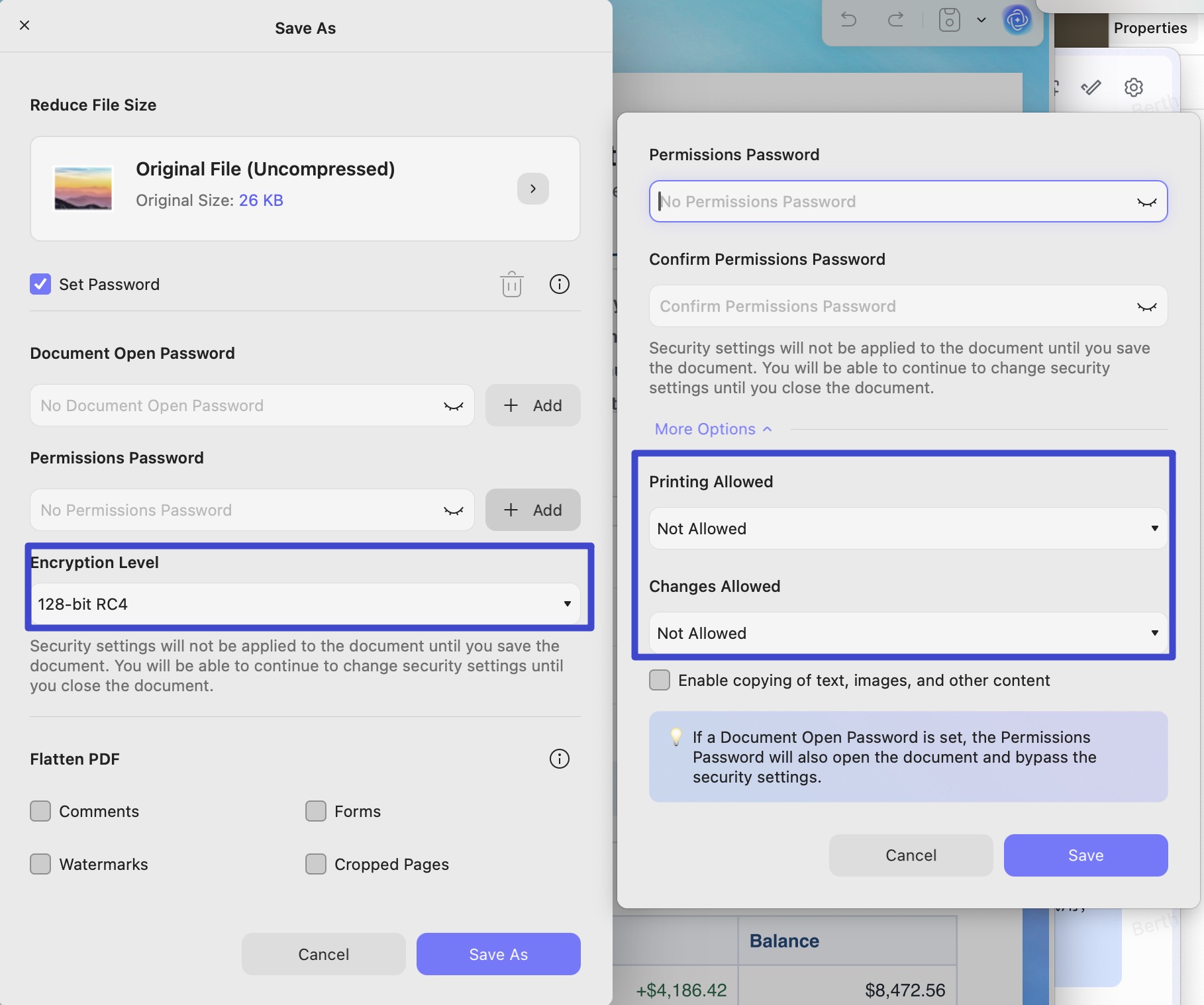 UPDF's password protection settings