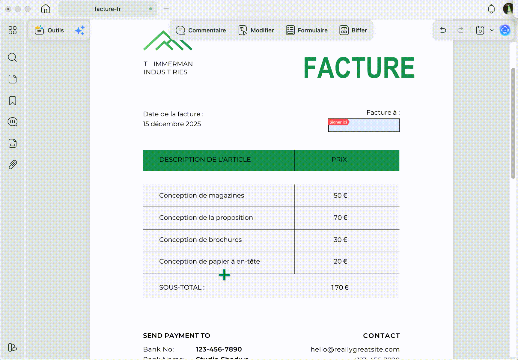 sélectionnez l'option Créer pour créer une signature dans UPDF