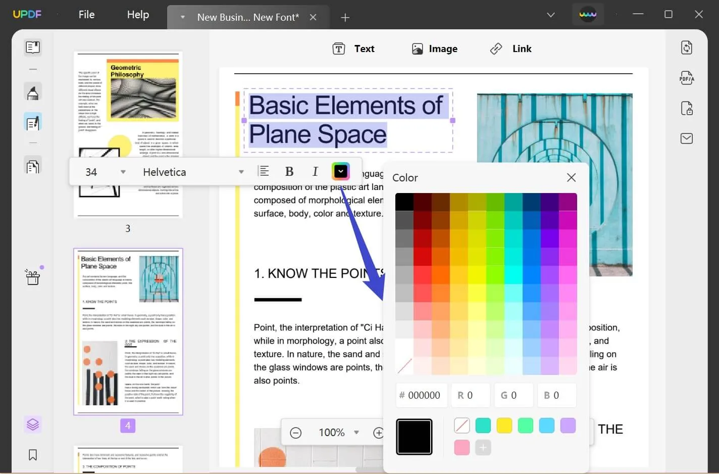 sceglie il colore del carattere in pdf