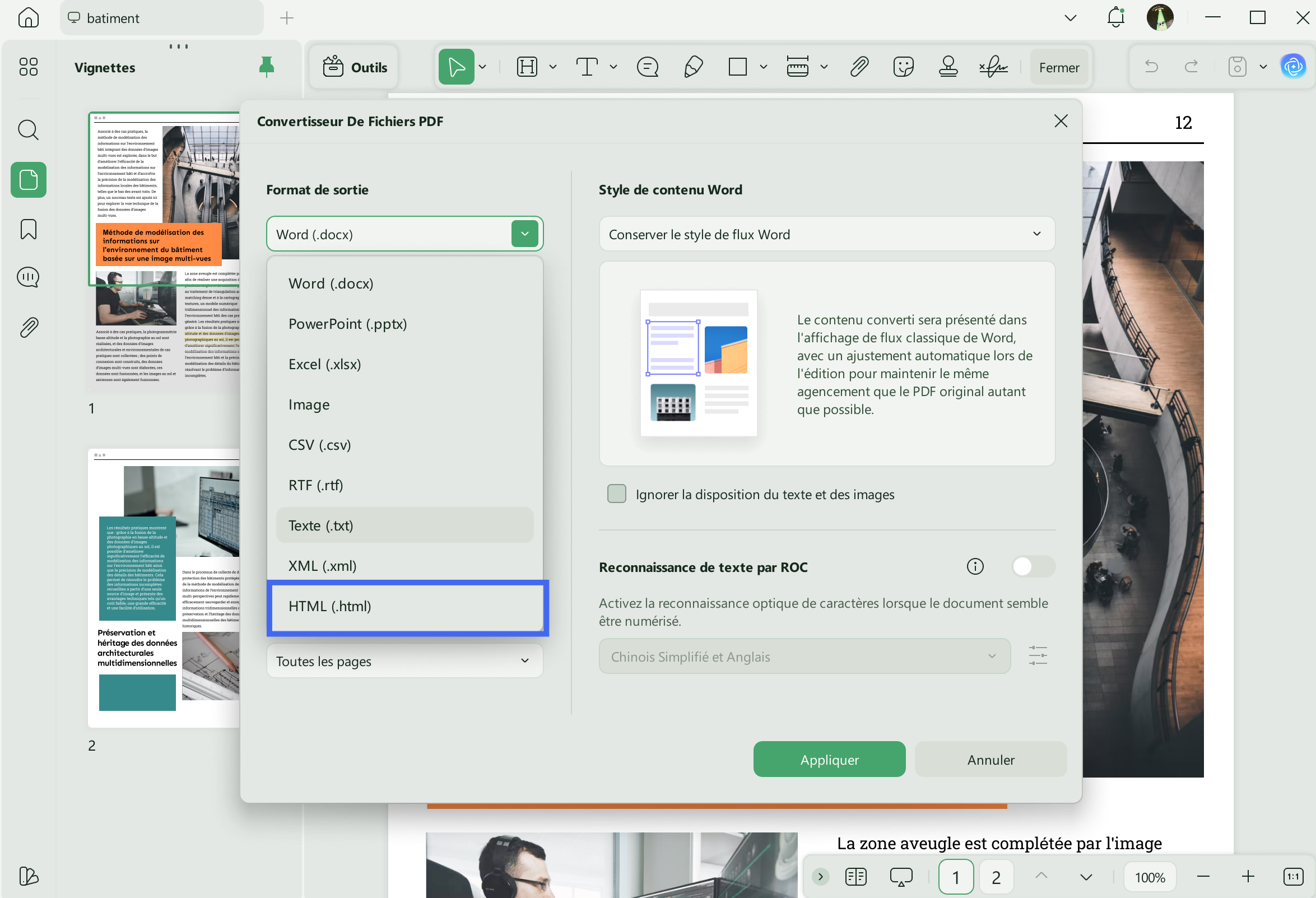 exporter pdf en html