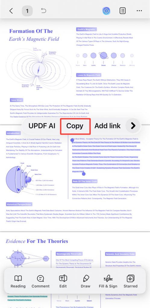copy pdf text on updf ios