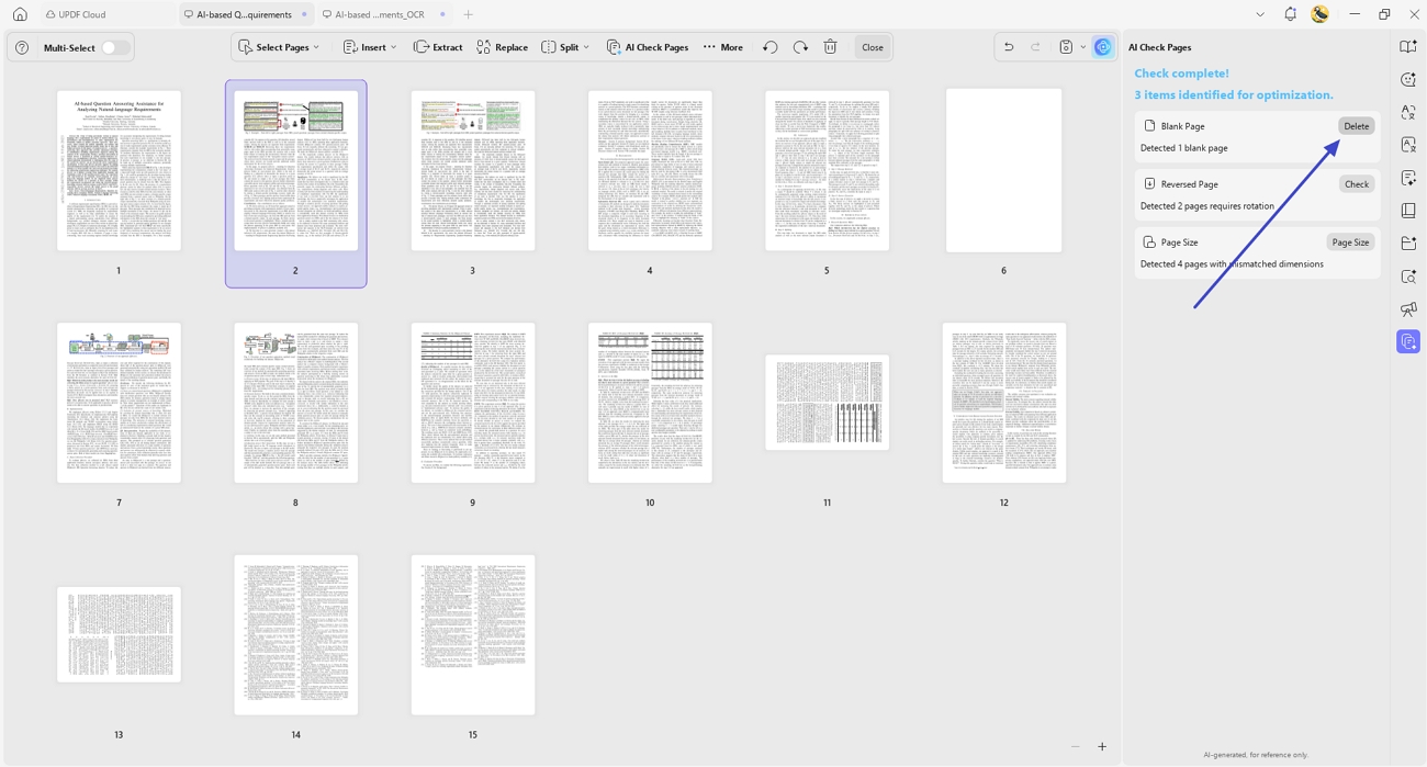 delete the detected blank pages