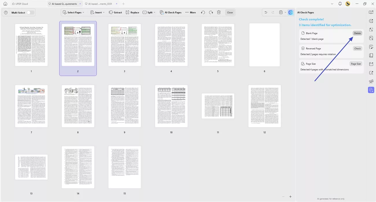delete the detected blank pages