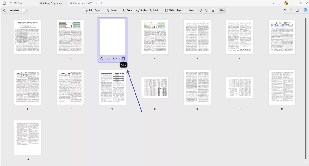 delete page manually in updf