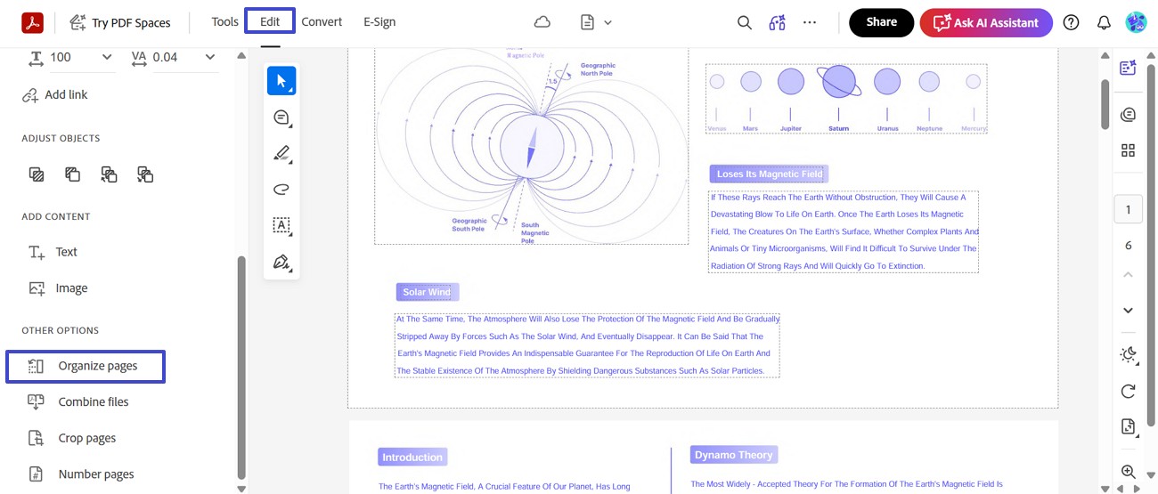 locate the organize pages