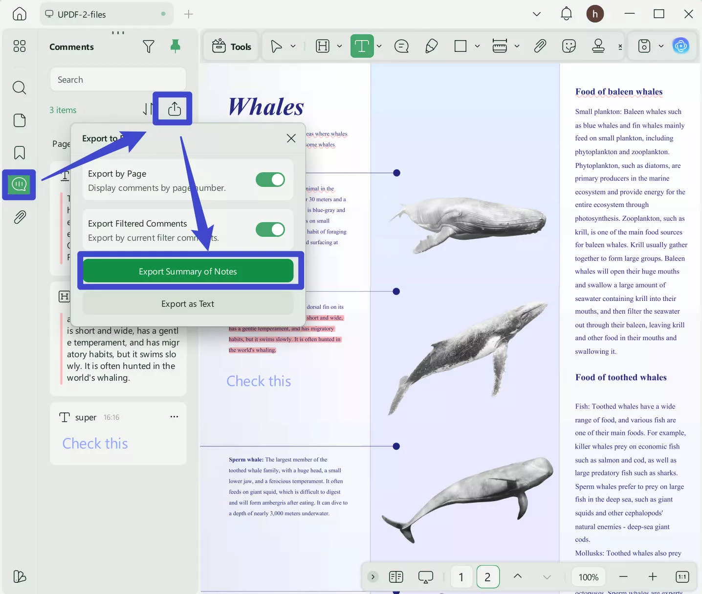 export pdf with comments updf windows