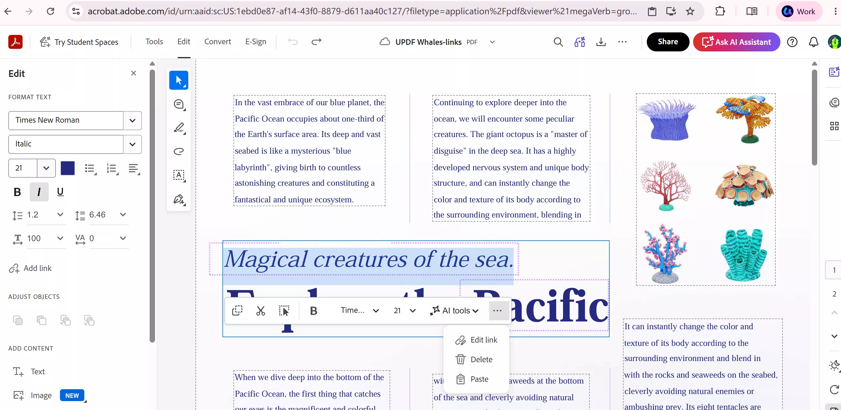 edit link online adobe
