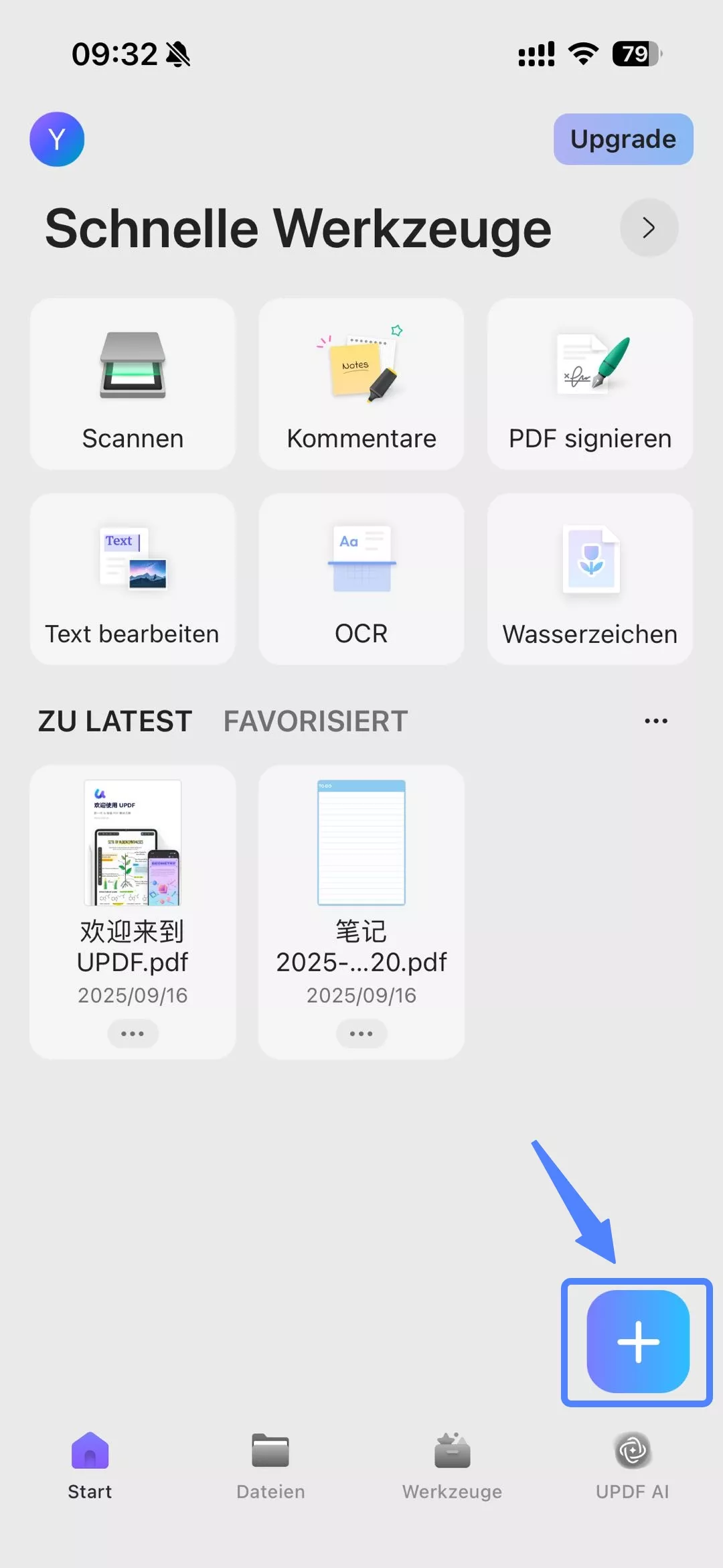 Tippen Sie auf  „+“