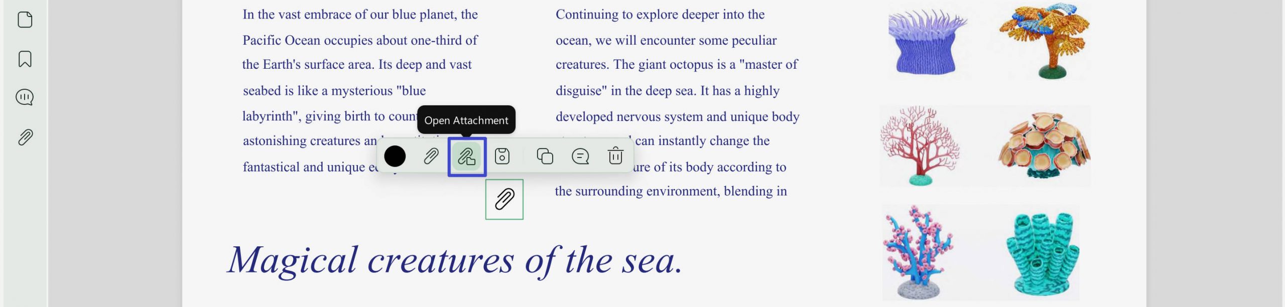 Options of the added attachment