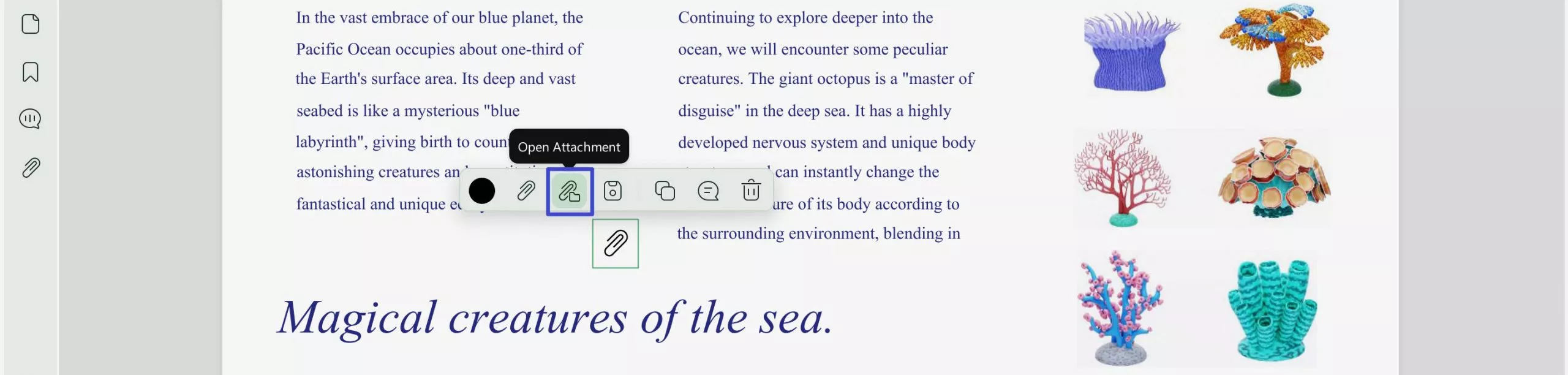 Options of the added attachment