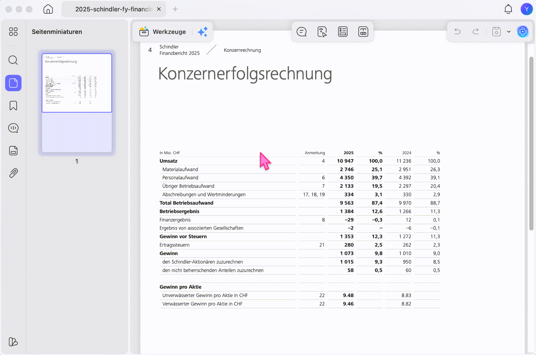 Einzelnes PDF in Excel exportieren