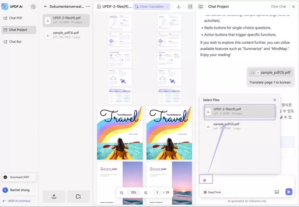 Select files to summarize