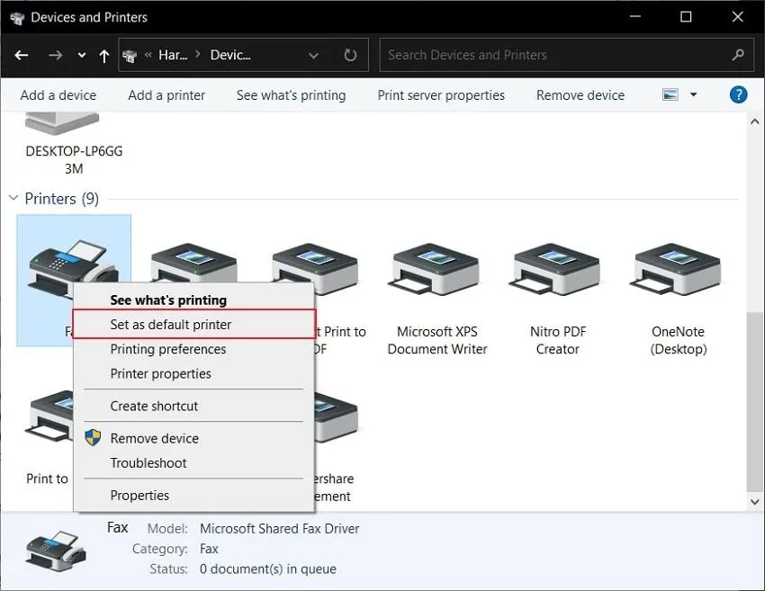 set printer as default