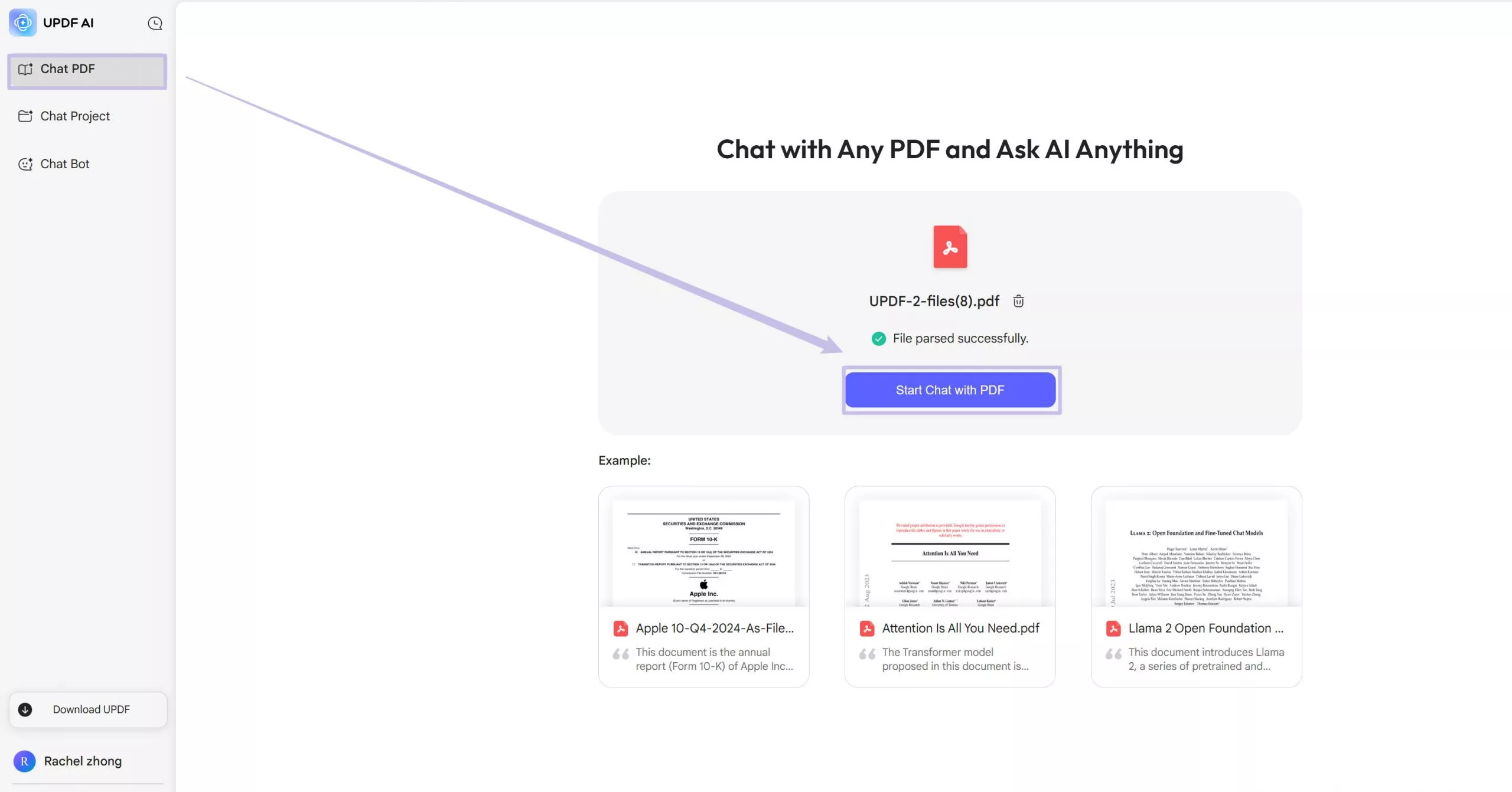 Start chatting with PDF with UPDF AI Online version 2