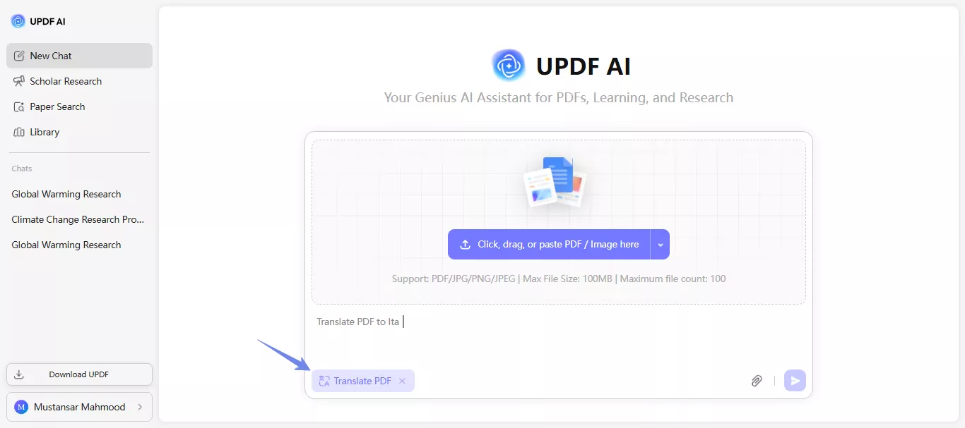 select translate and upload your pdf