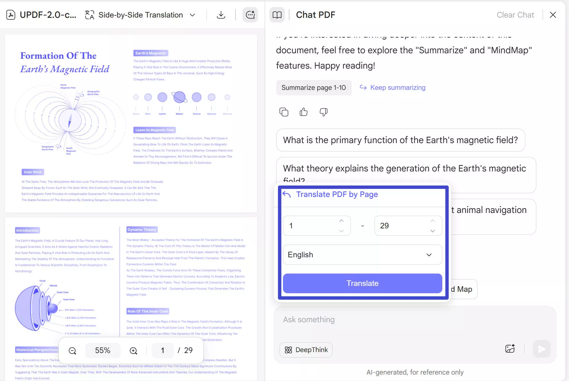 select language and page range