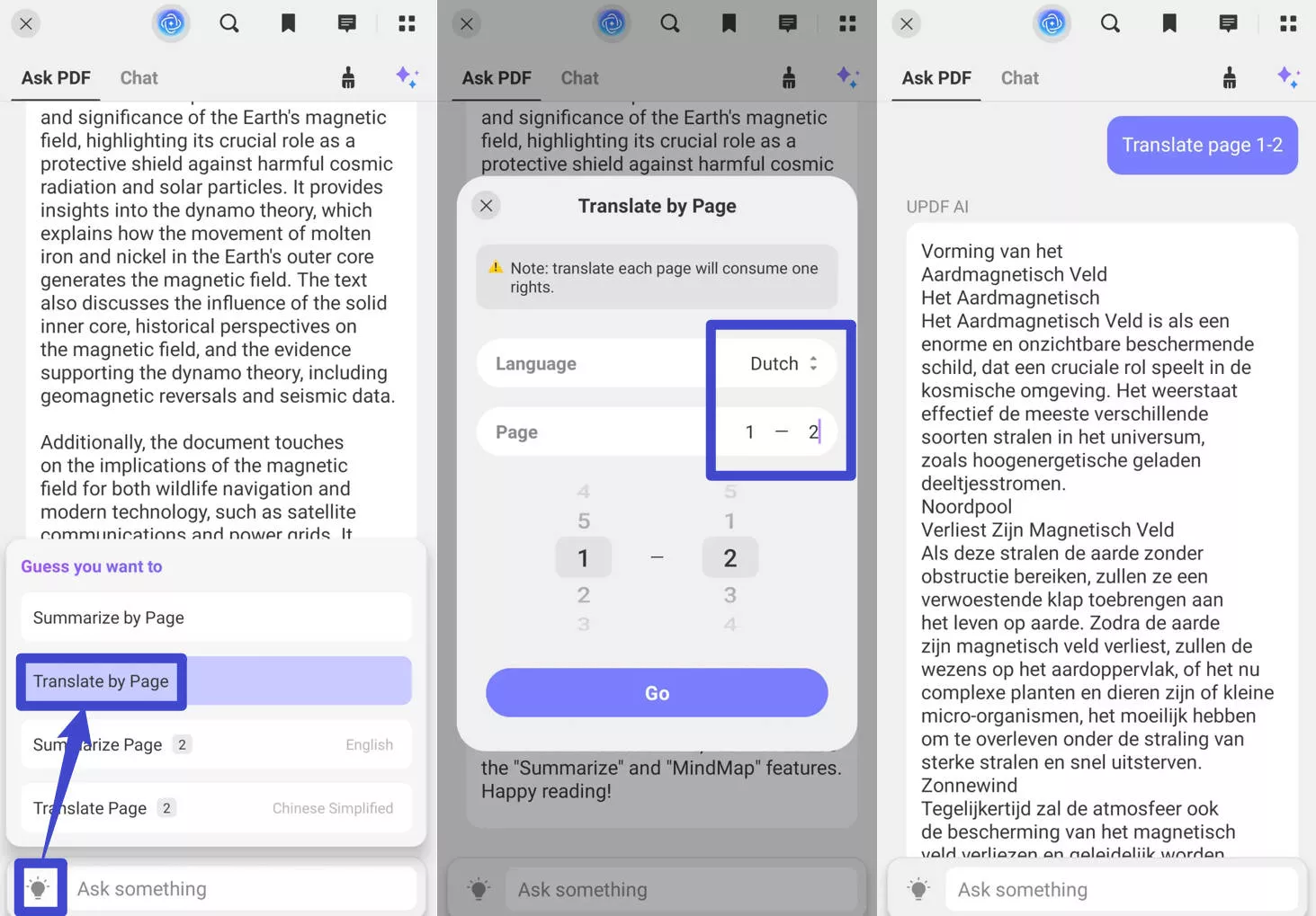convert selected pages into another language