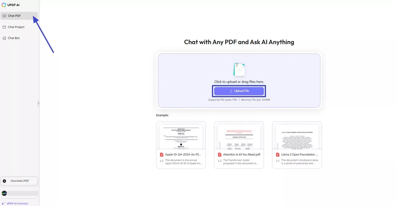 upload file to updf ai