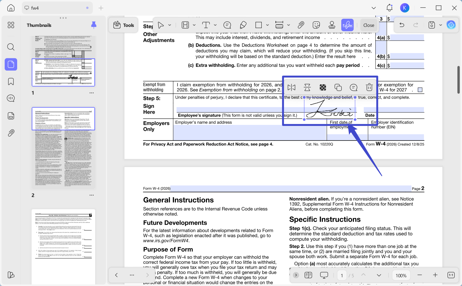 adjust the signature on w-4