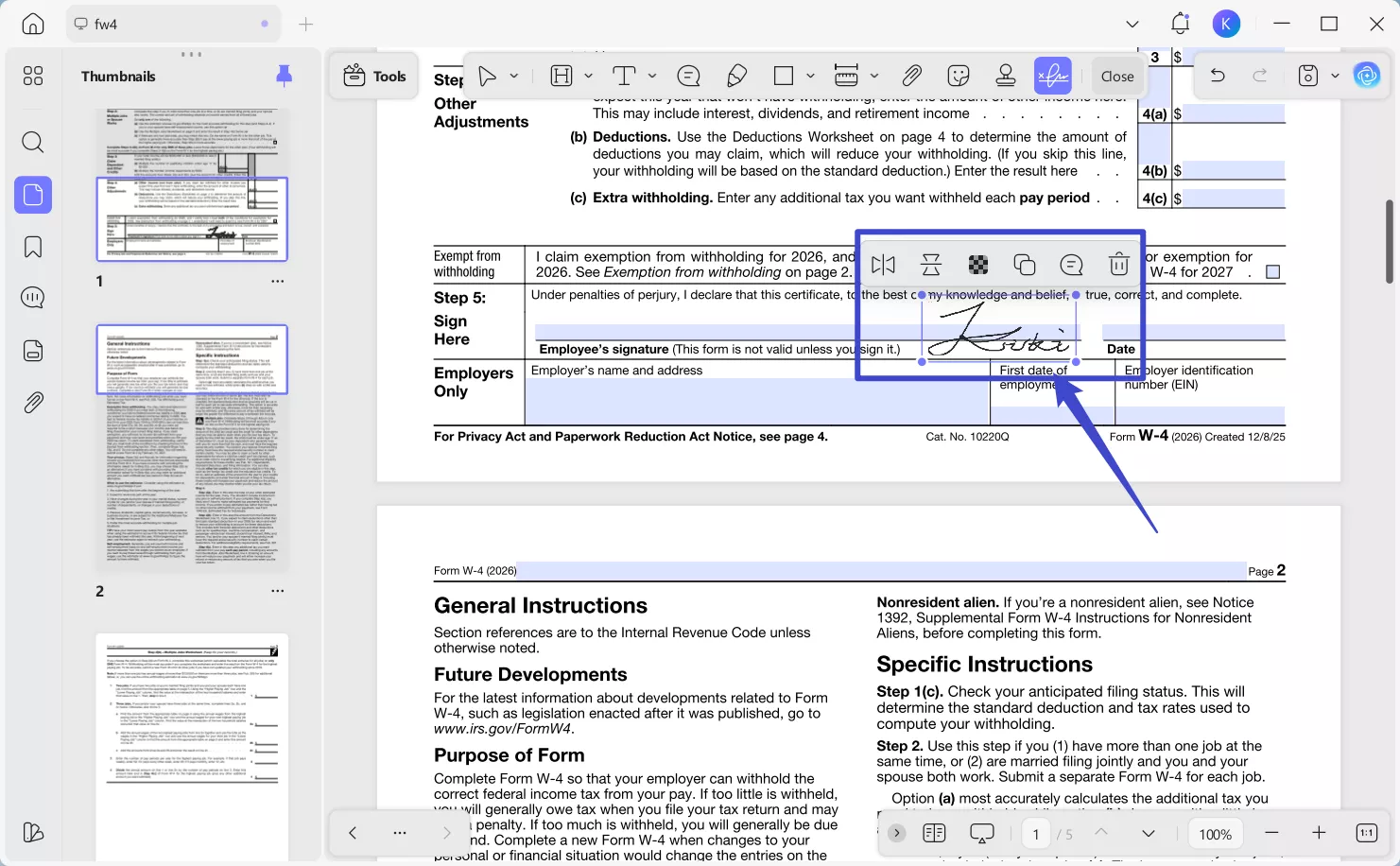 adjust the signature on w-4