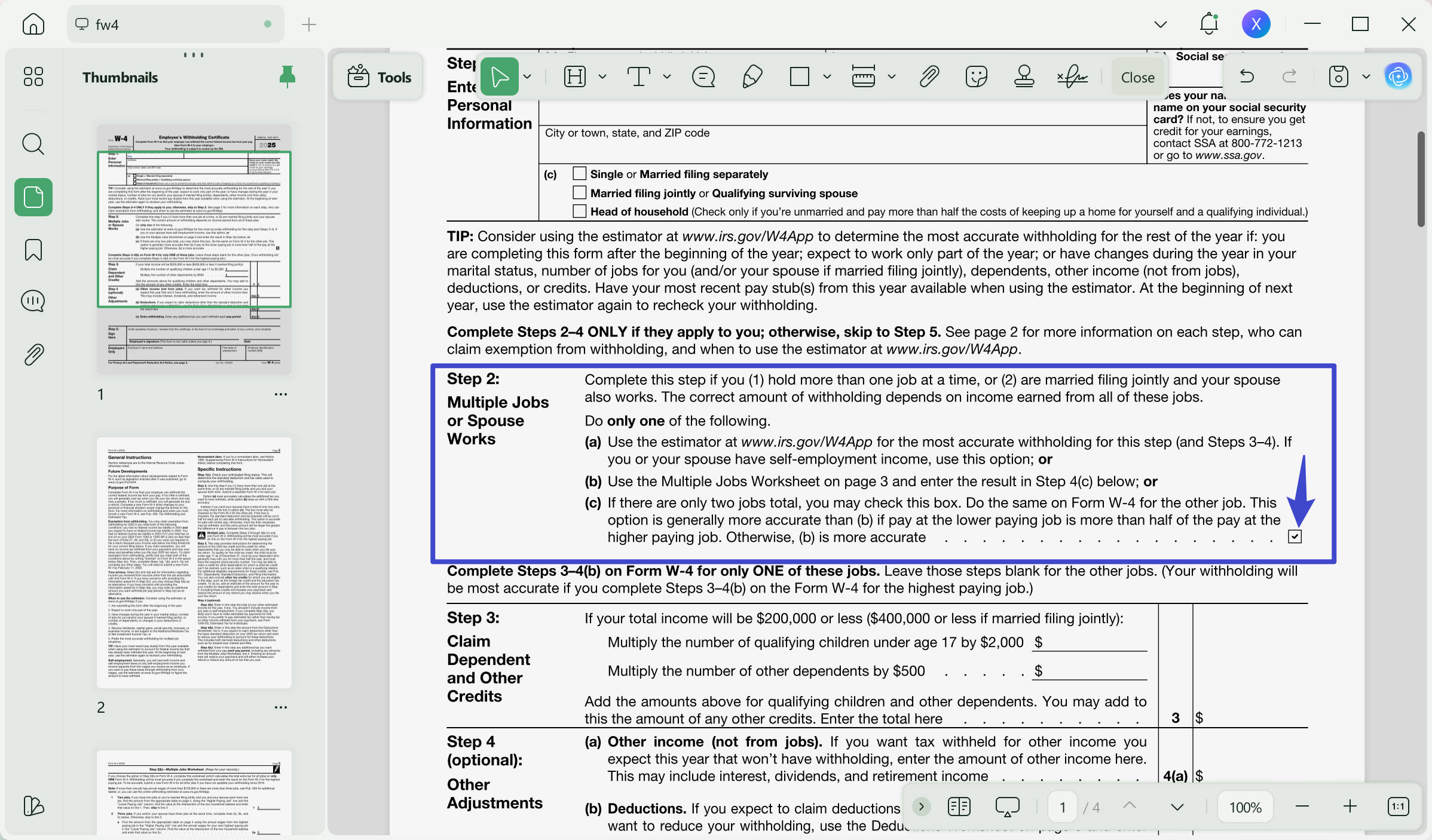 step 2 of the w-4 form