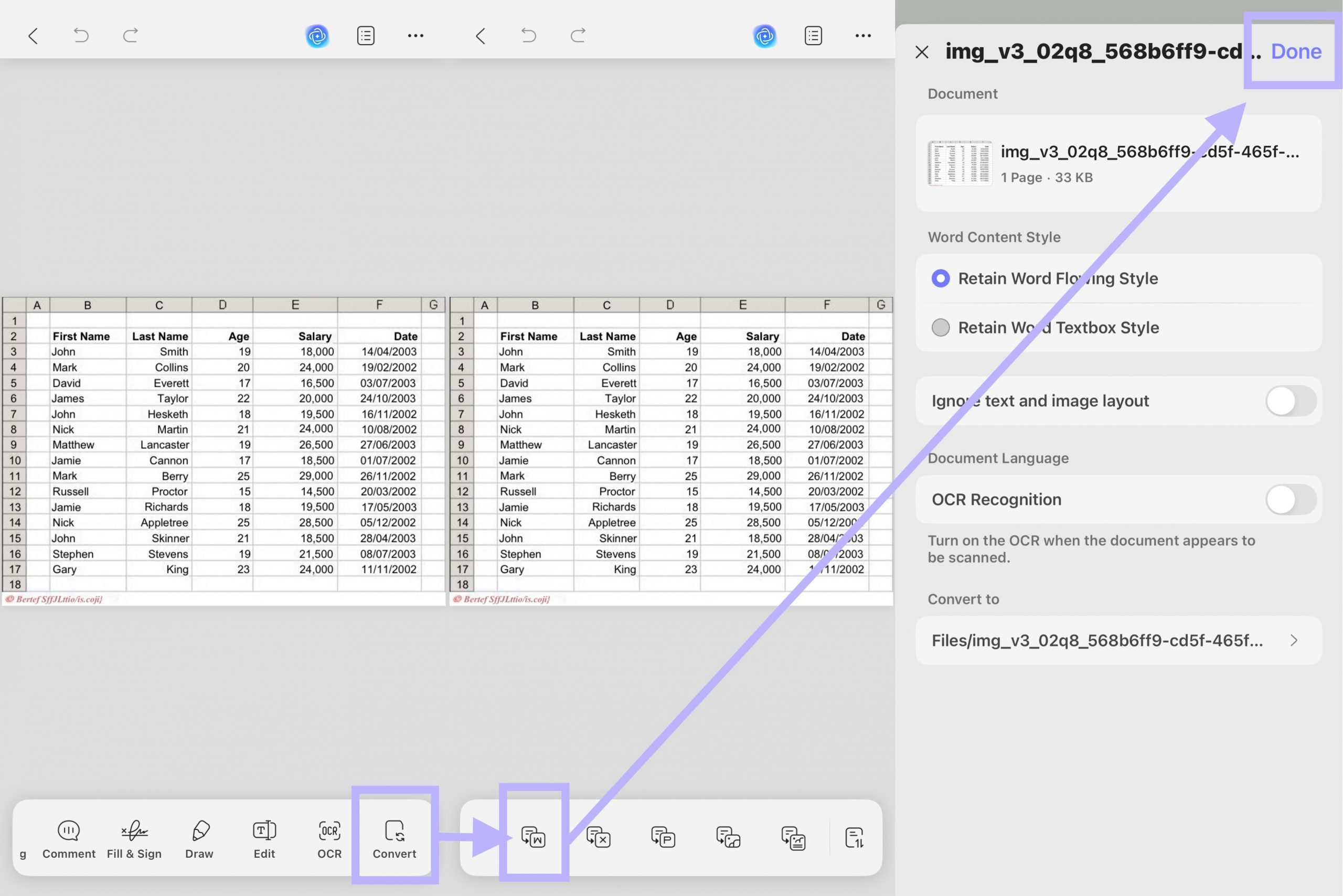 convert ocred pdf to word
