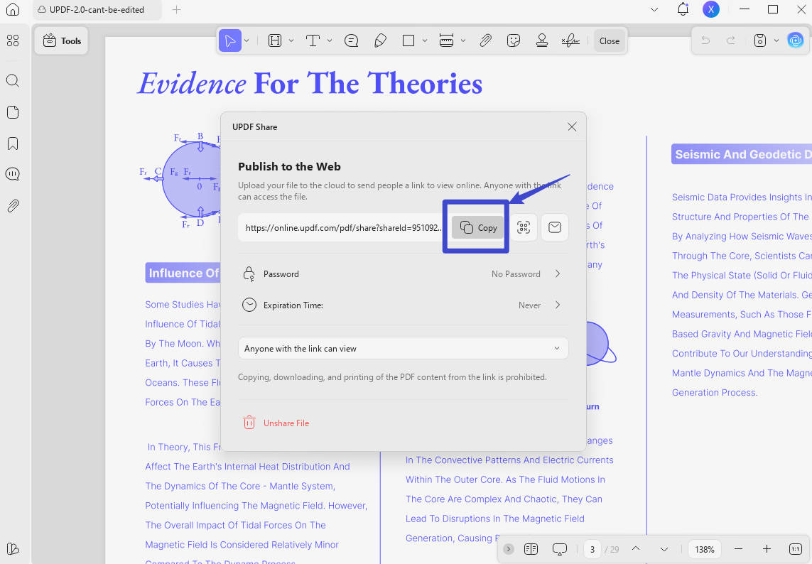 create url for pdf and copy link