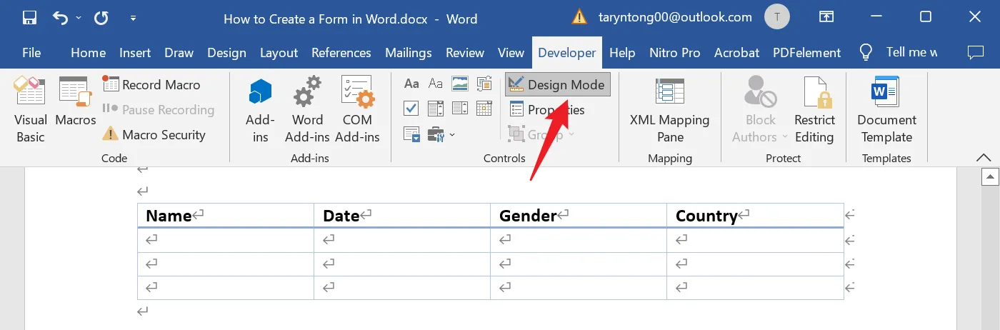 how to create a fillable form in word
