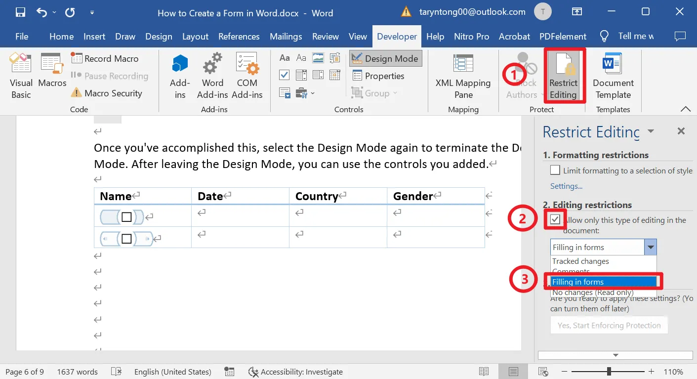 how to make a fillable pdf in word