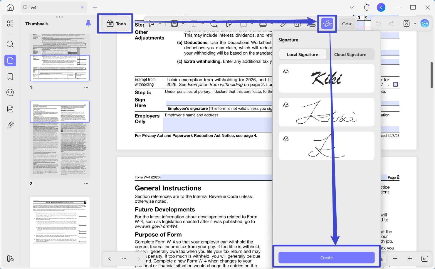 create a signature on w-4