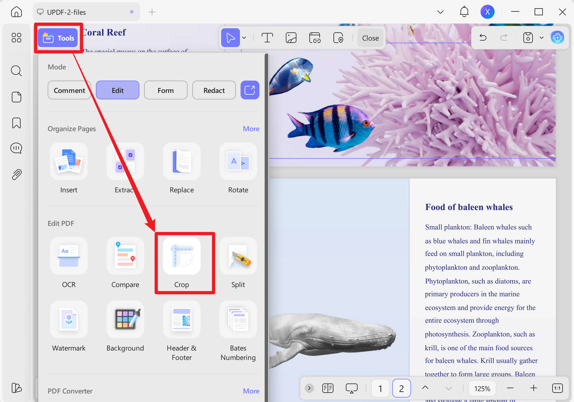 remove page number from pdf wih crop feature