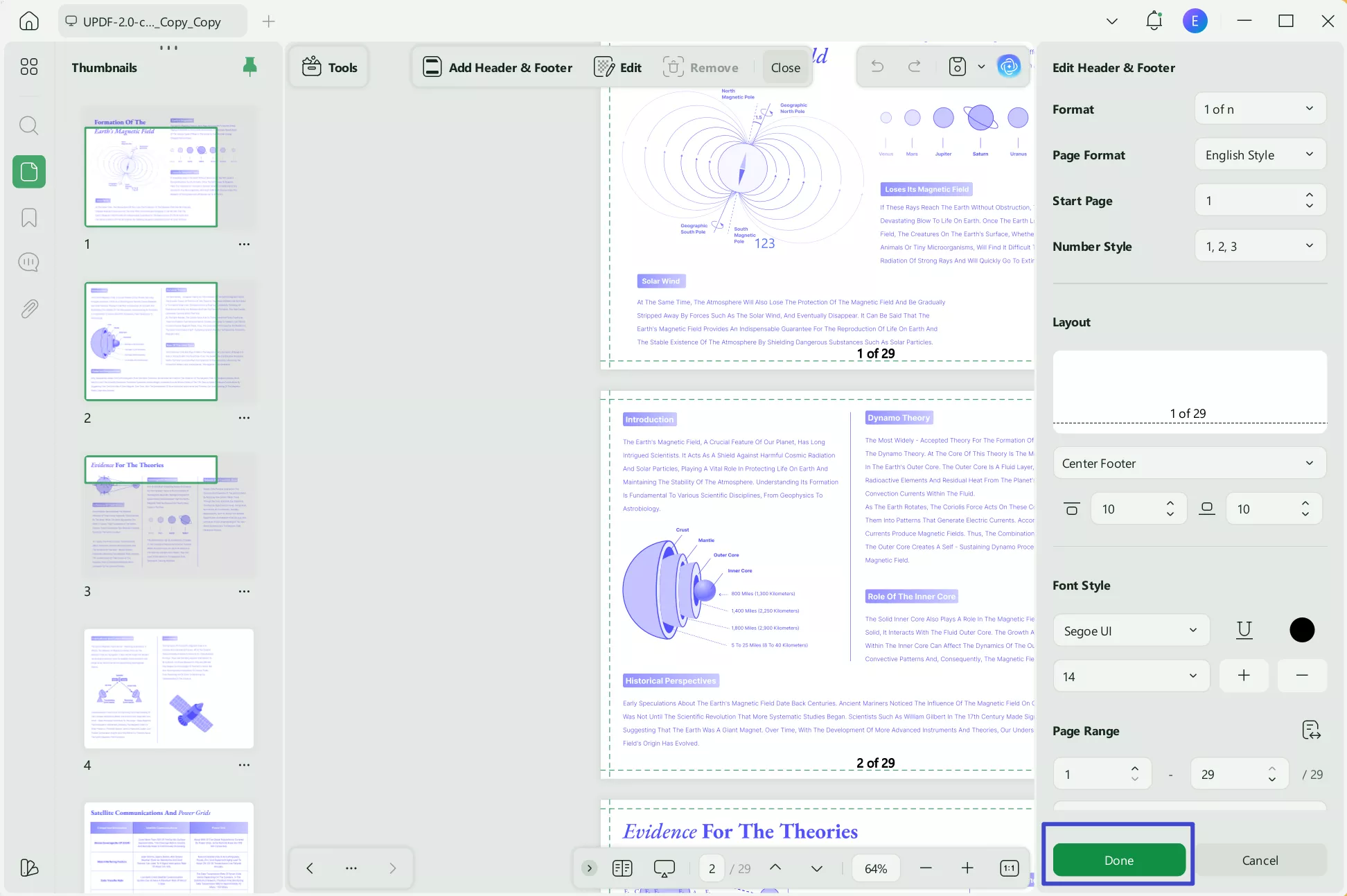 how to add header and footer