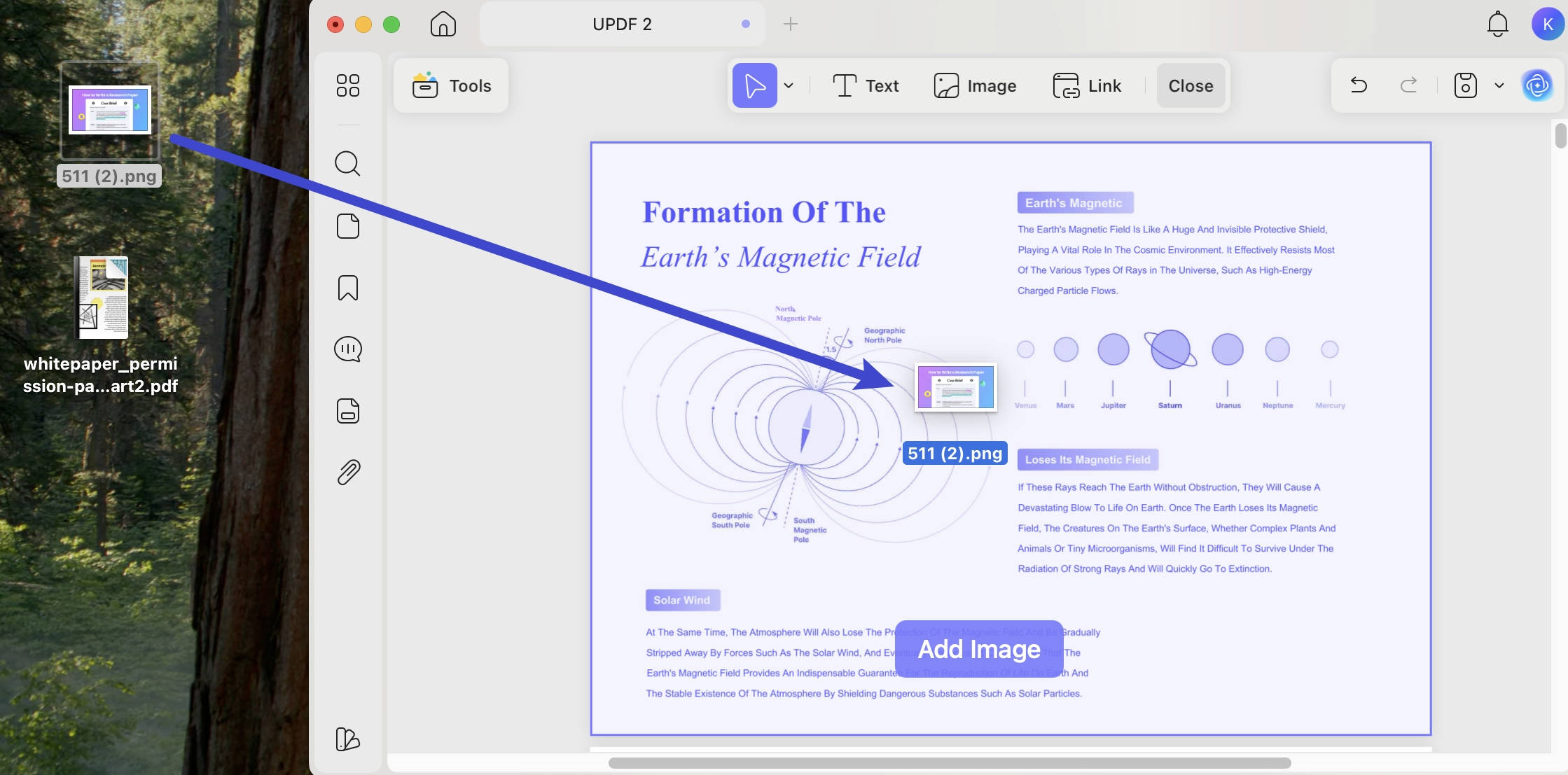 Drag the image to PDF to add it as image in PDF with UPDF on Mac
