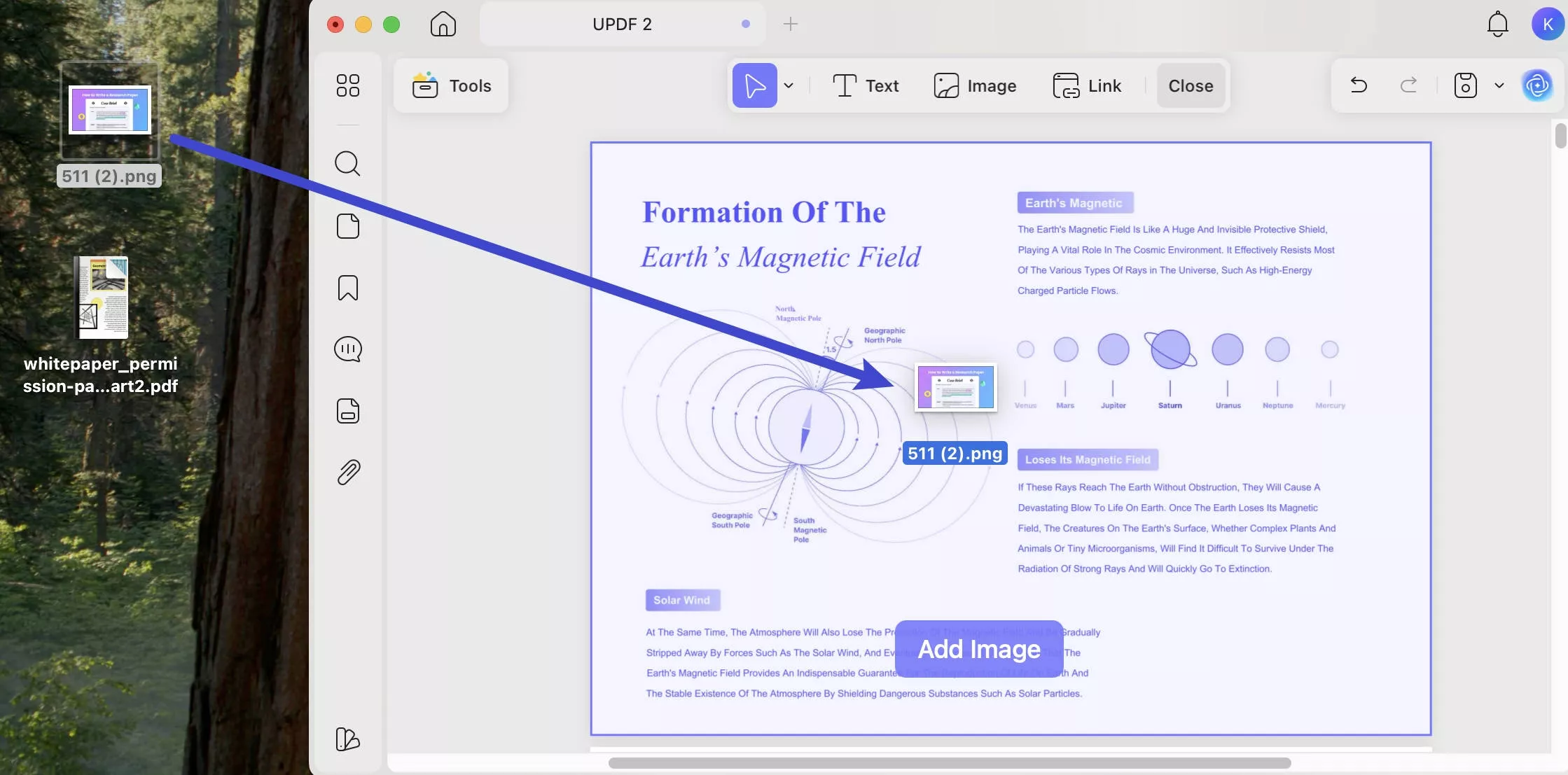Drag the image to PDF to add it as image in PDF with UPDF on Mac