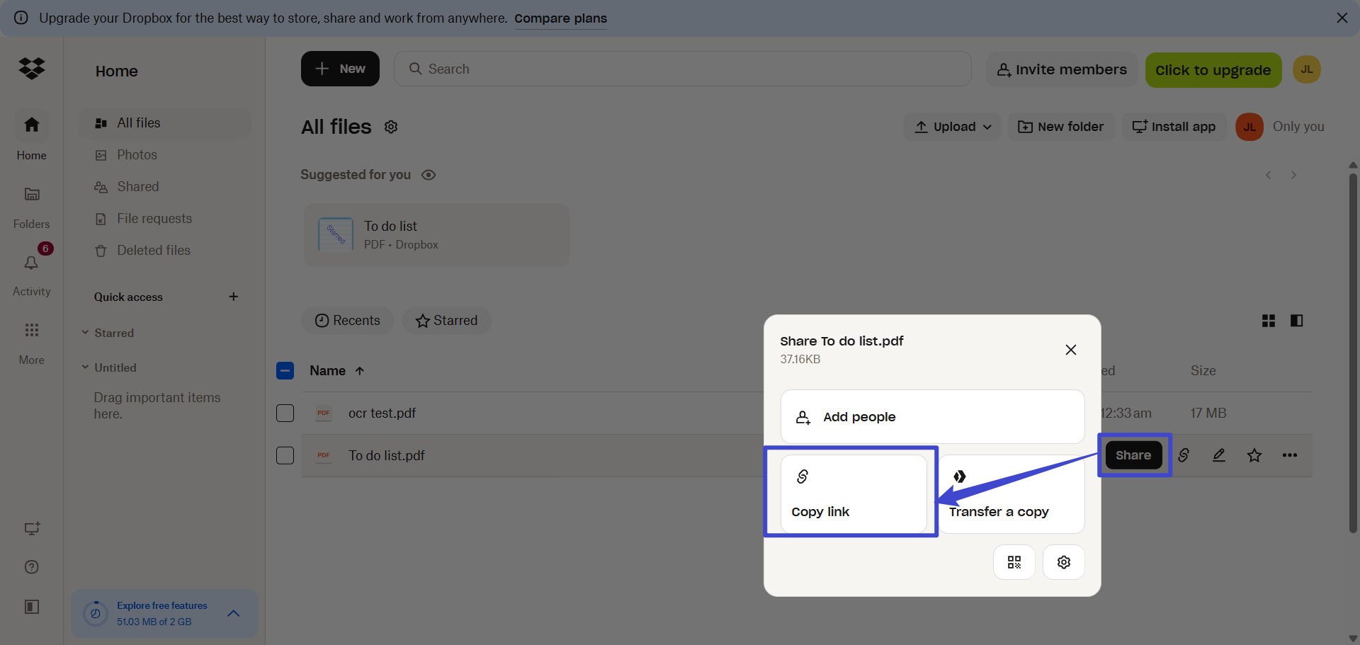 dropbox copy file link