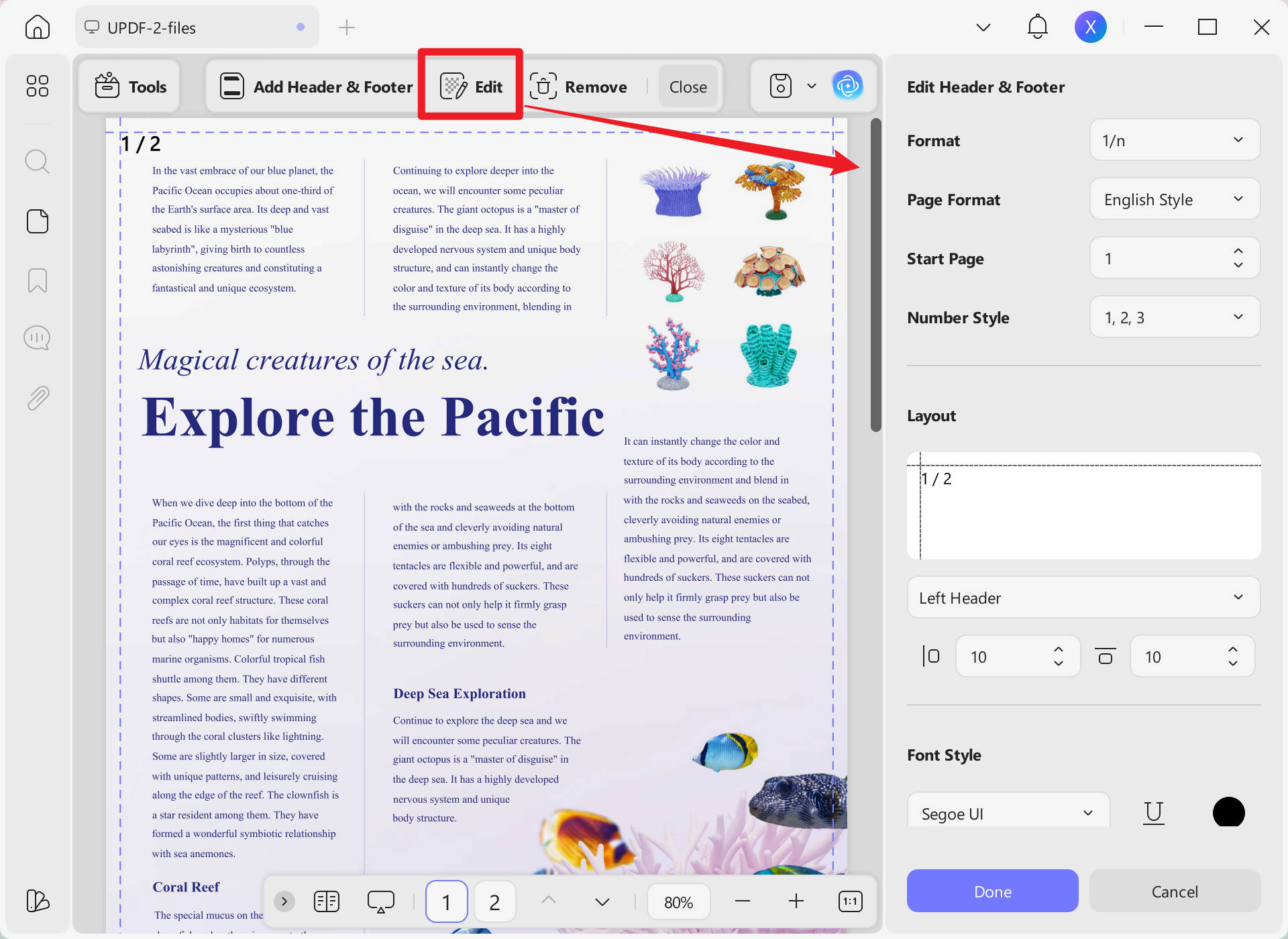 edit page numbers in pdf