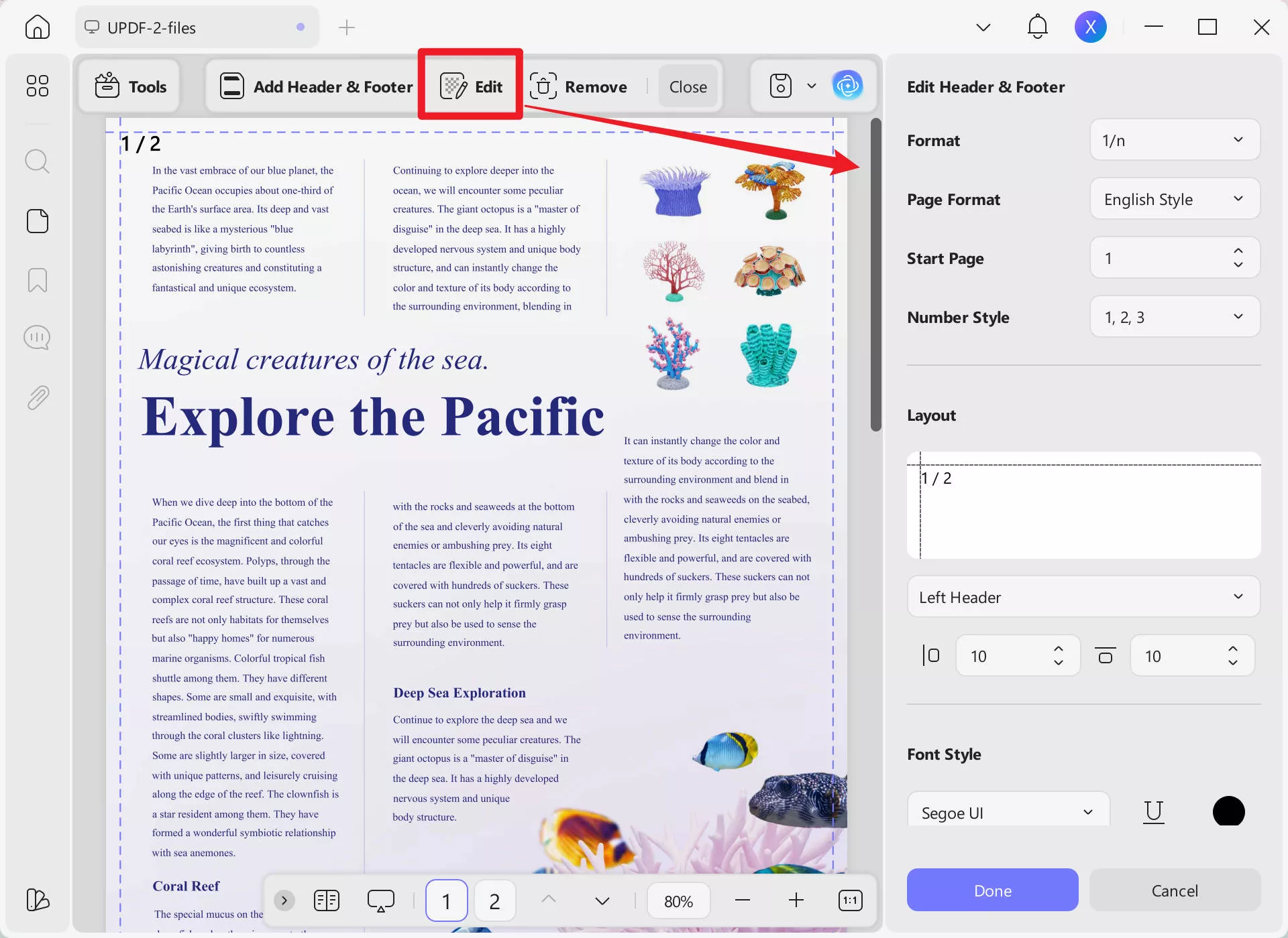 edit page numbers in pdf