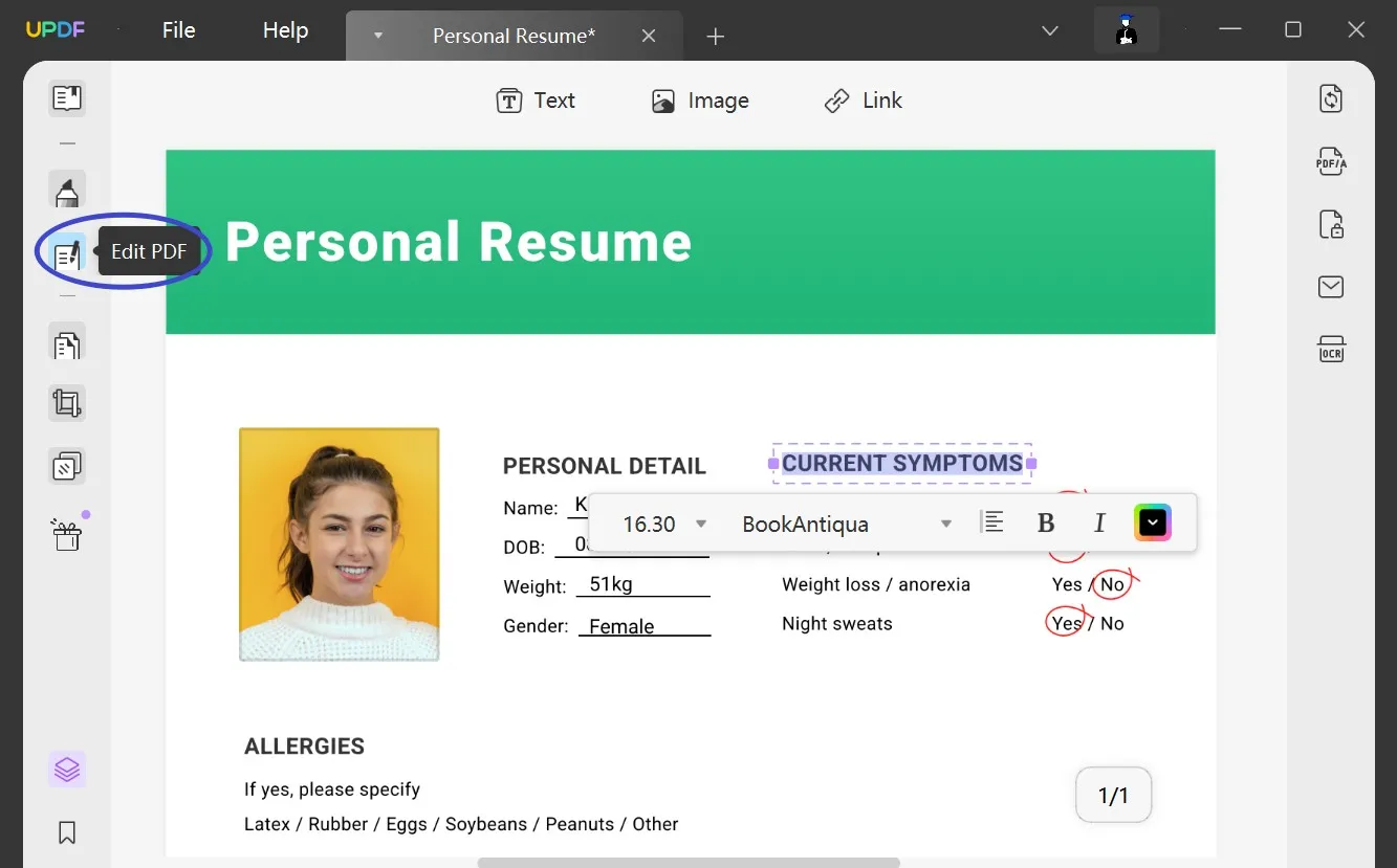 Edit PDF resume in UPDF