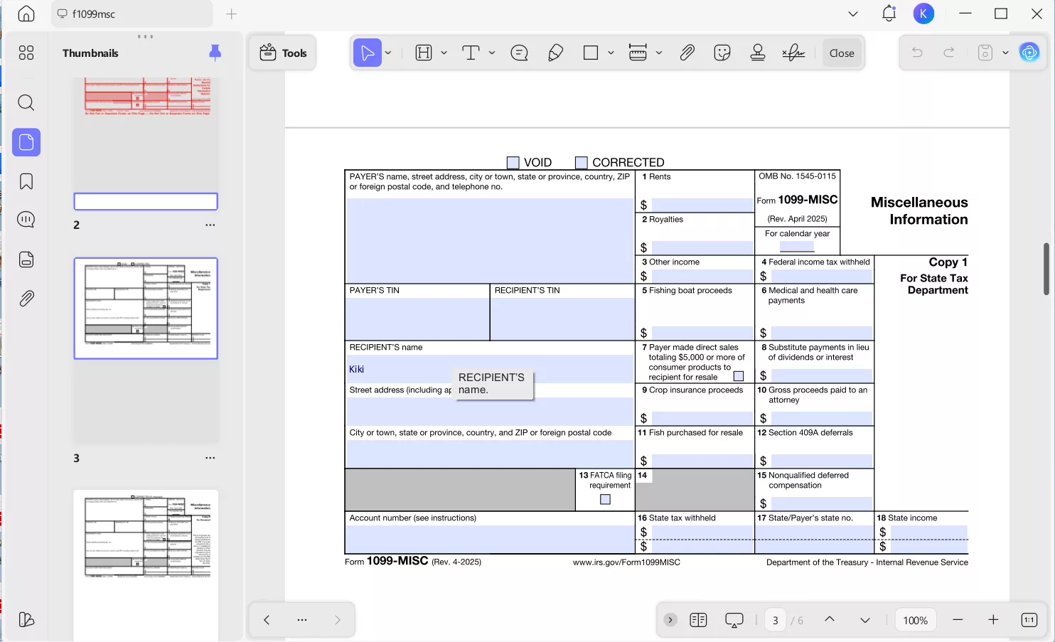 fill the form 1099 updf