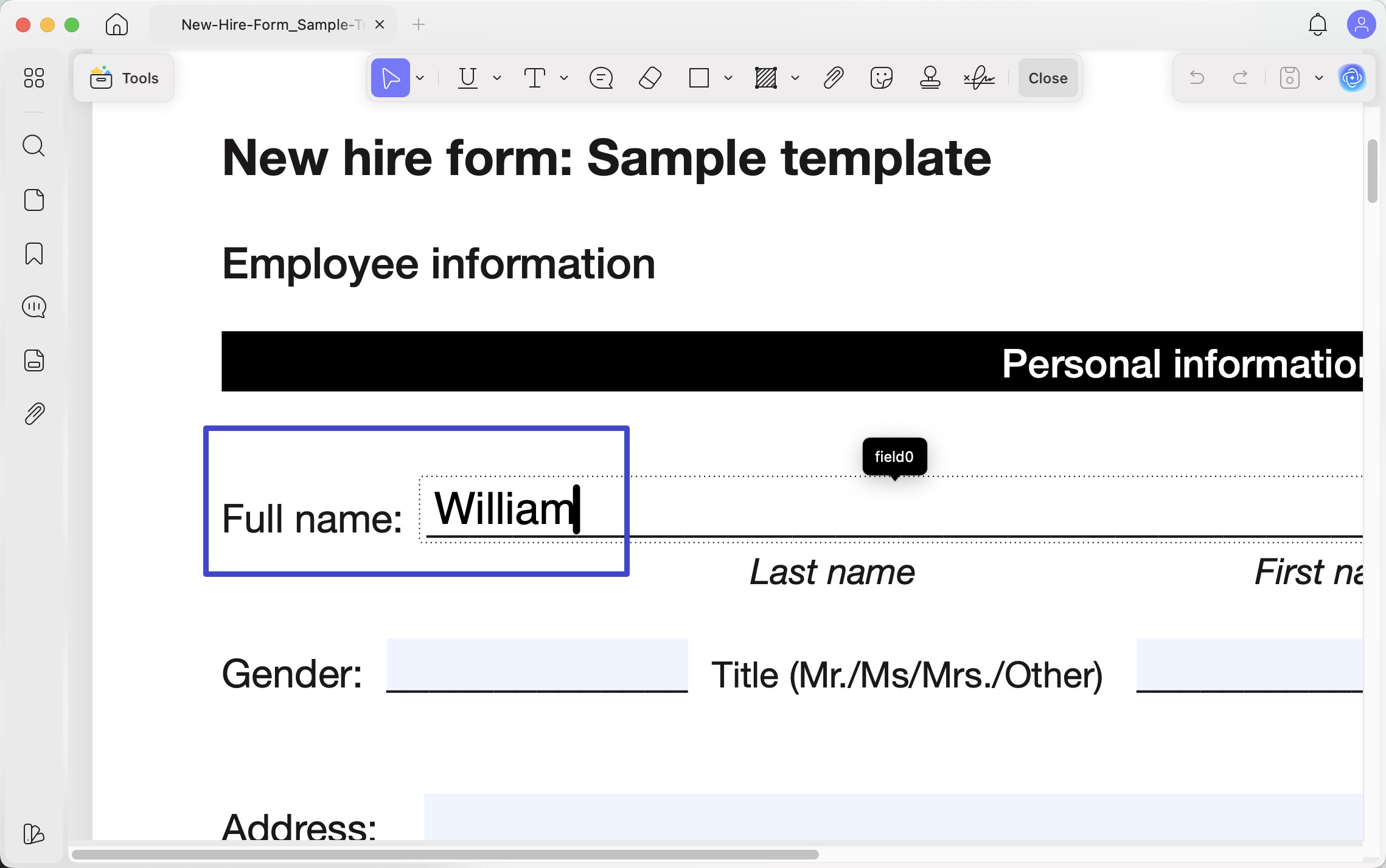 fill the form on mac