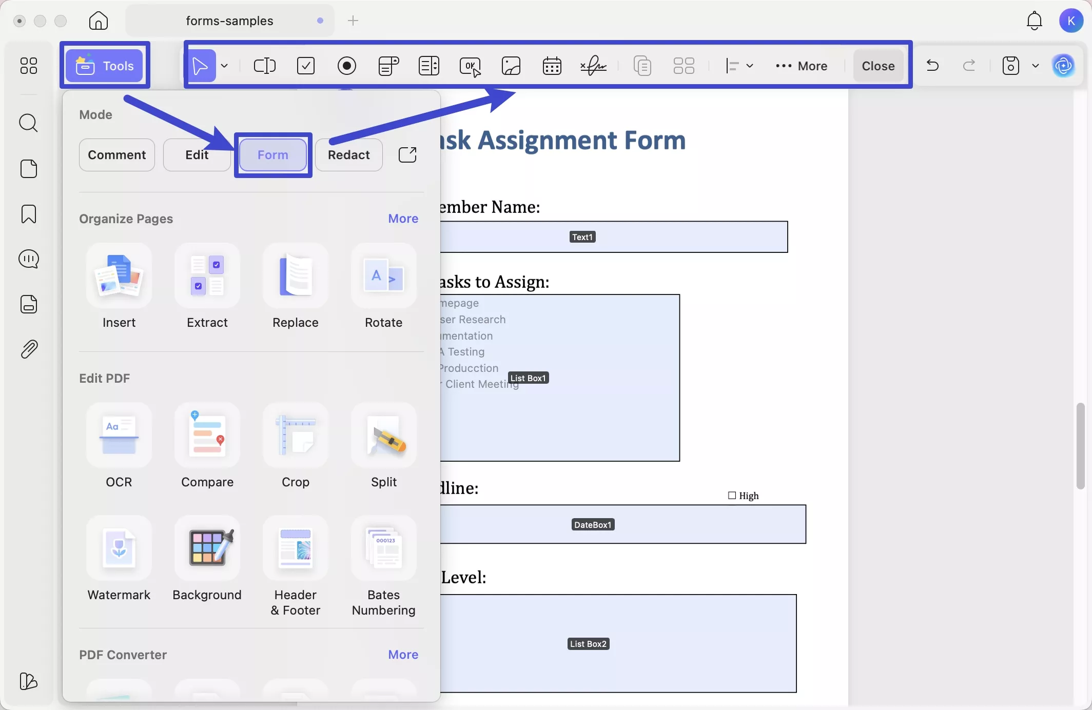 form option updf mac
