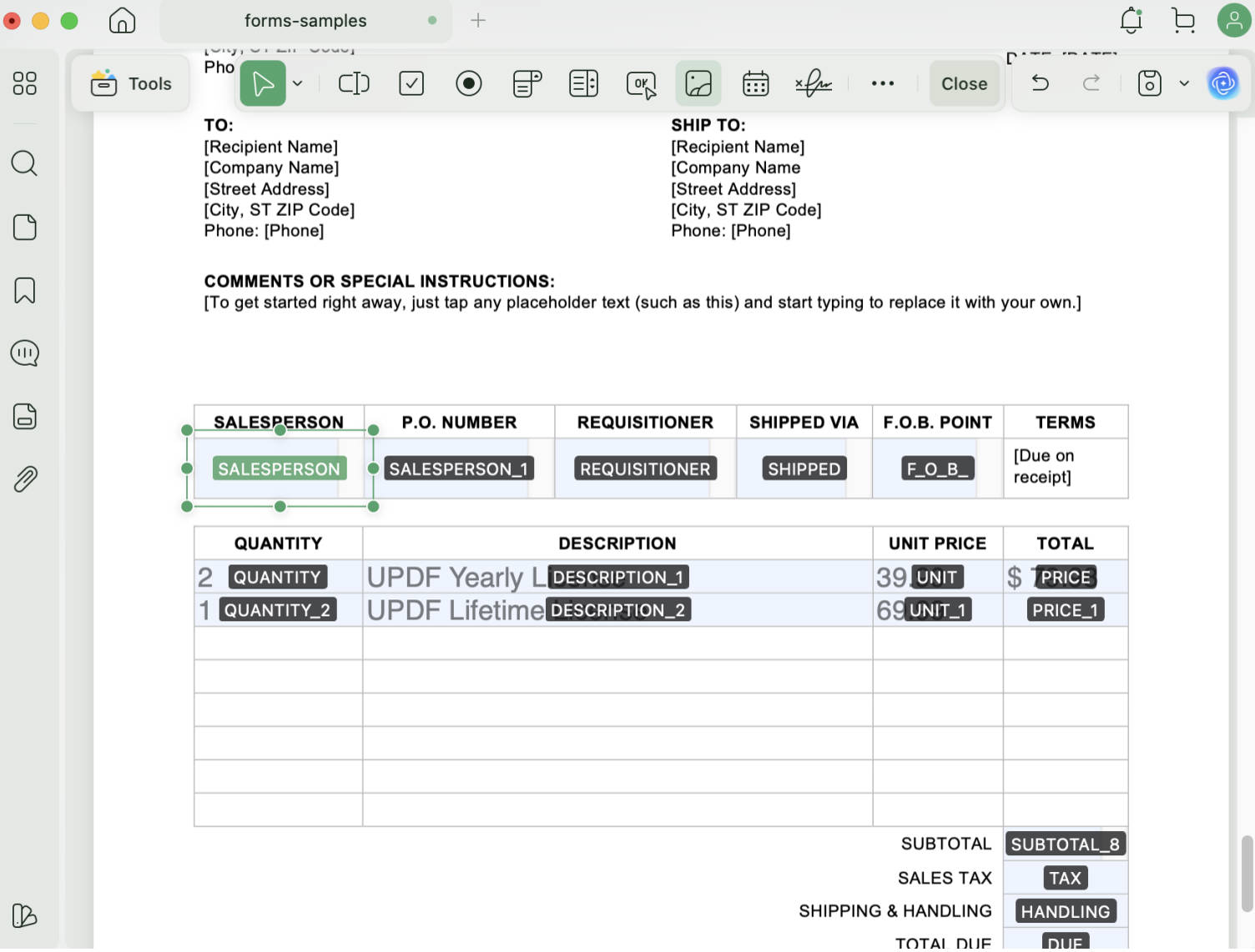 form updf mac