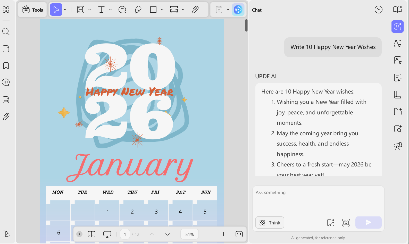 create happy new year wishes with updf