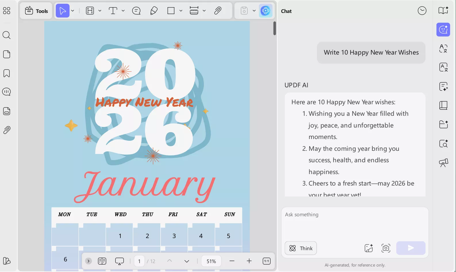 create happy new year wishes with updf