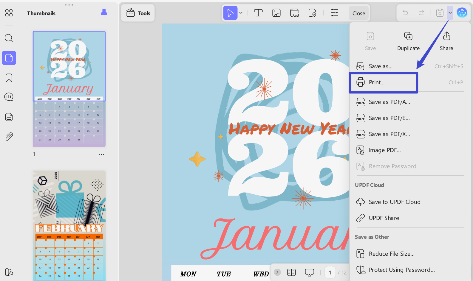 print new year wish card