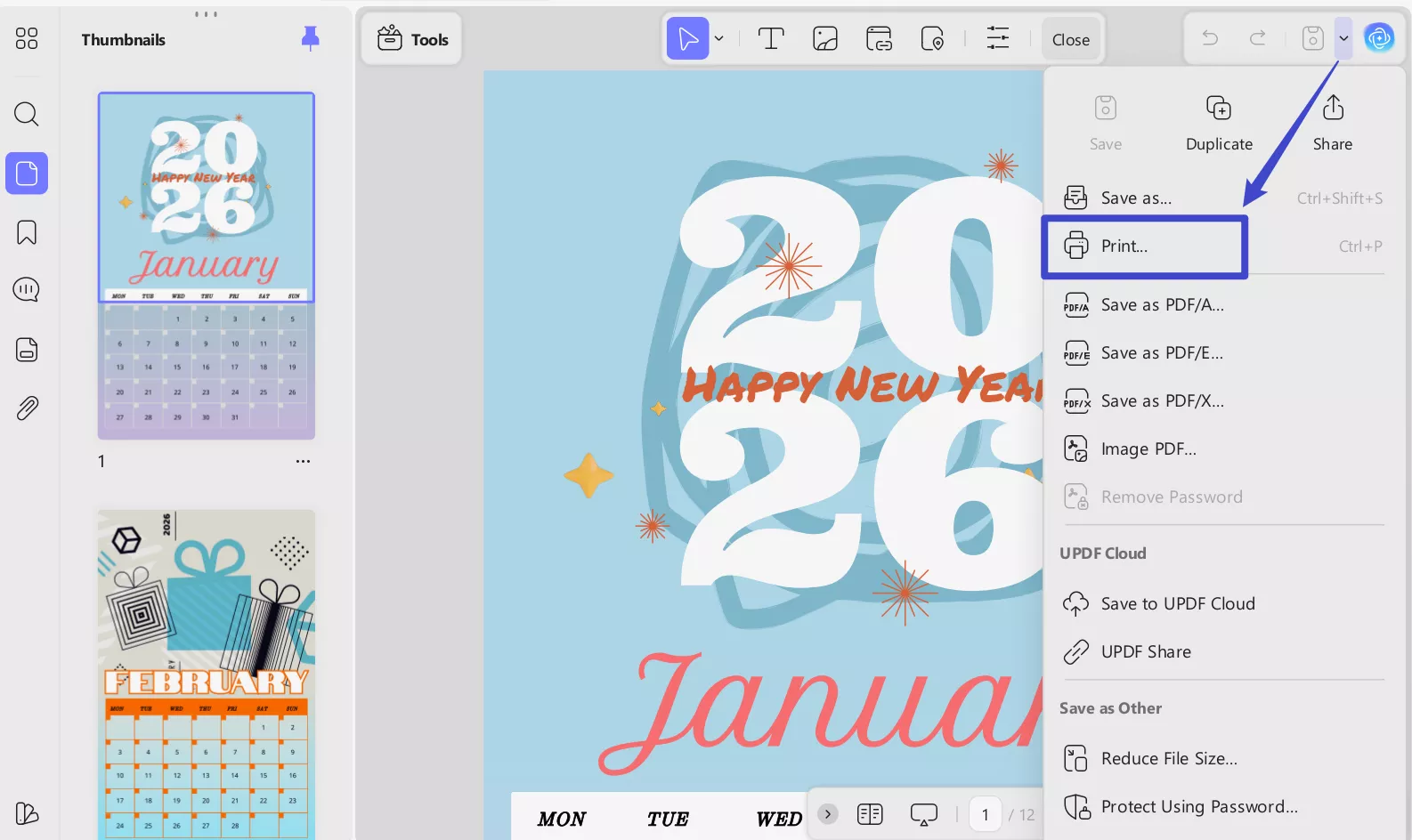 print new year wish card