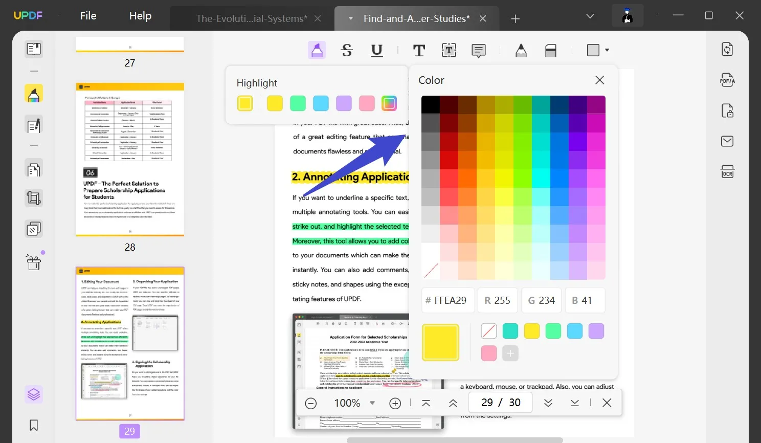 destacar pdf com cores diferentes
