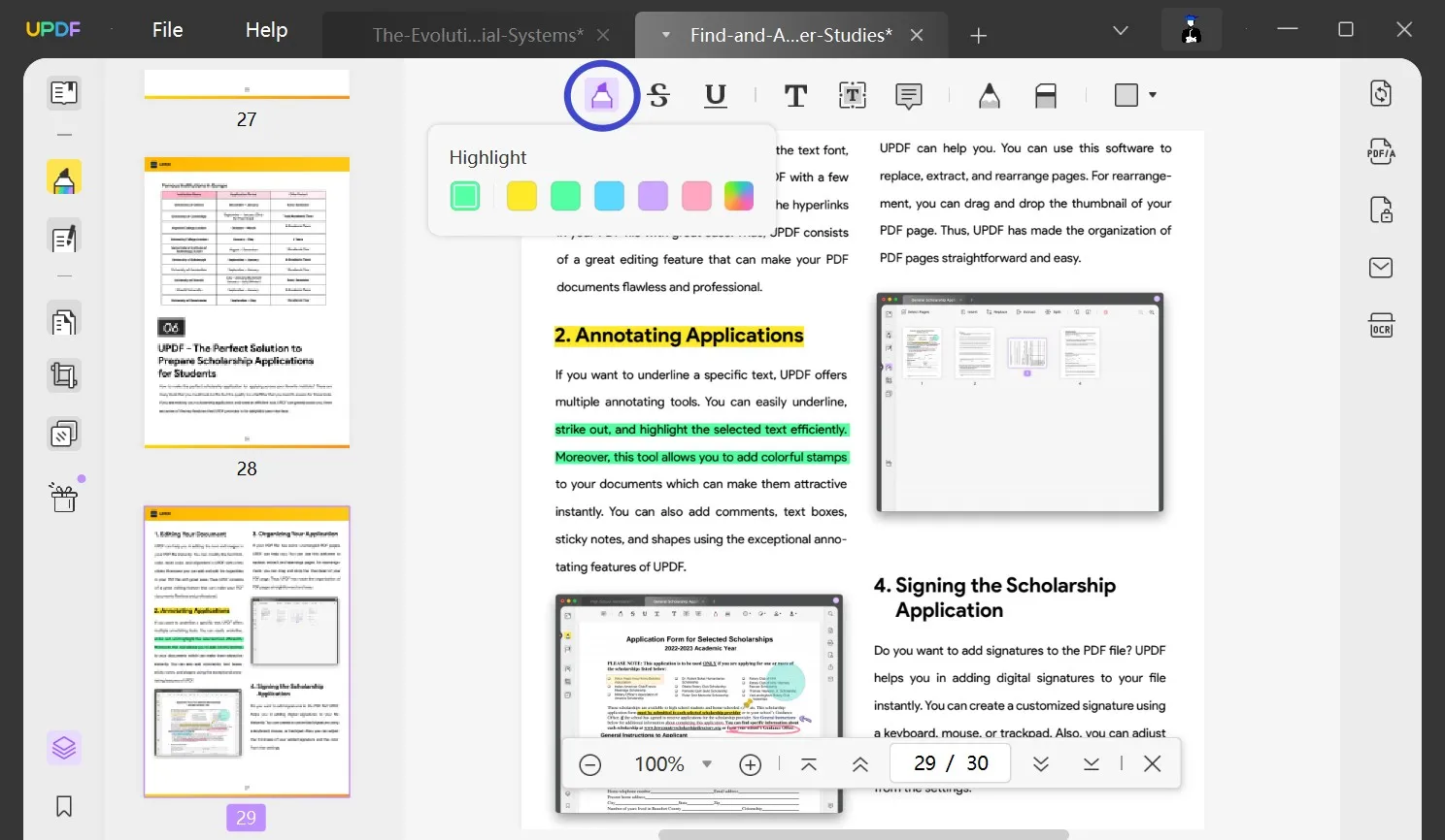 como realçar texto em pdf com updf