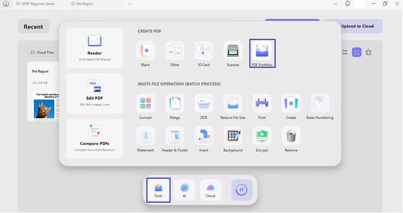 updf pdf portfolio feature